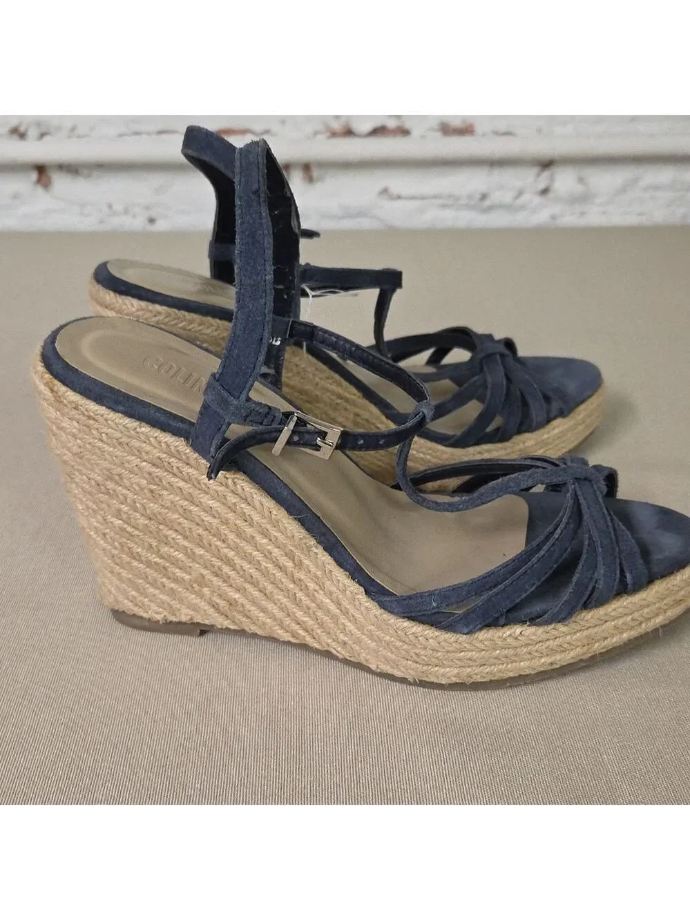 Colin Stuart Dark Blue Espadrille Sandals 8 M Blue Suade Wedge